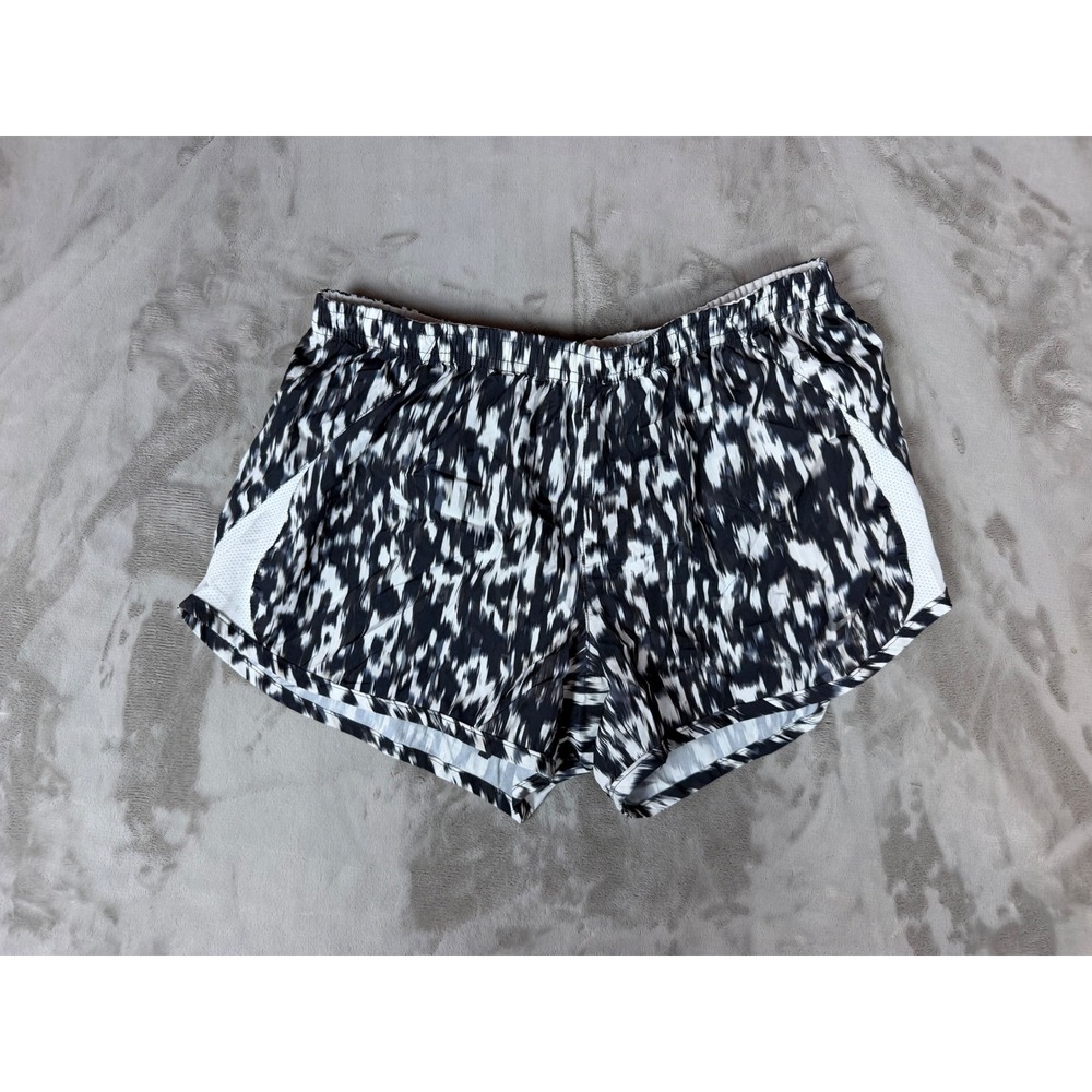 Nike Dri-FIT Running Shorts Womens Medium Black White Abstract Print Mesh Trim